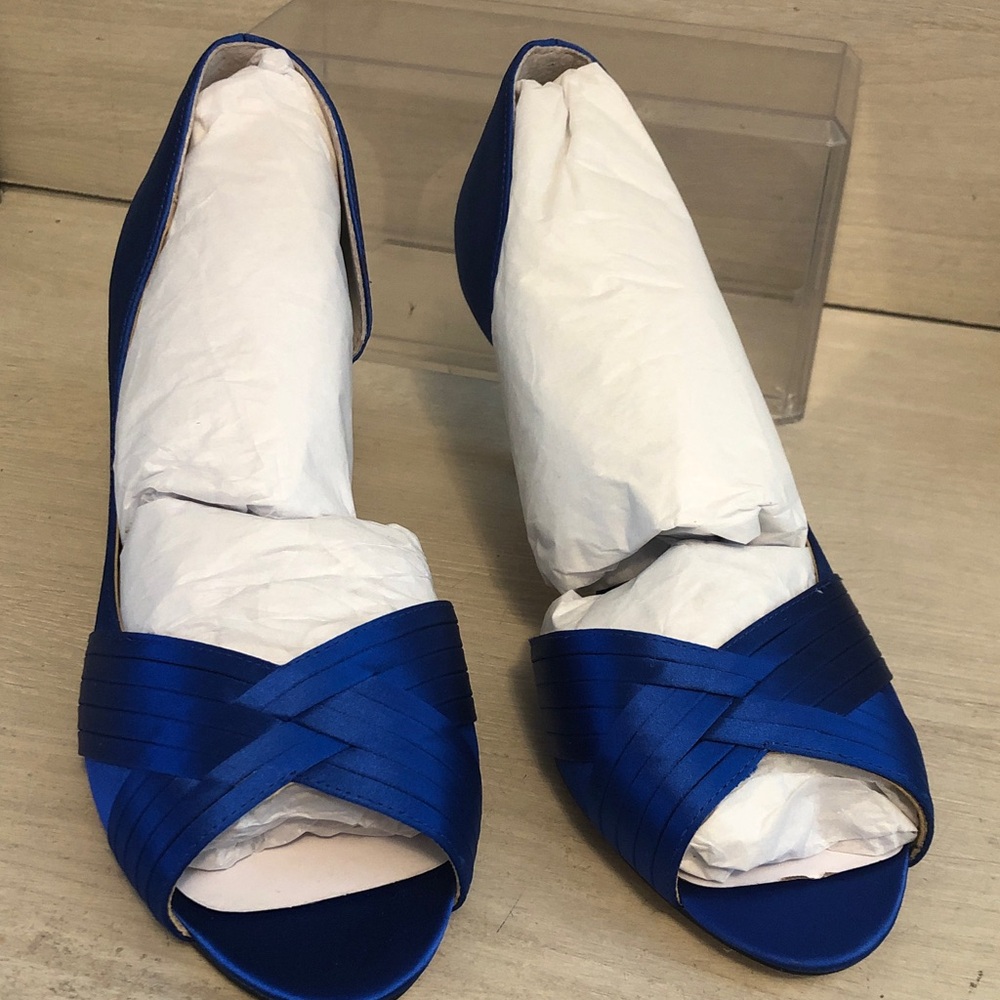 Nina Royal Blue Satin Peep-Toe Sandals